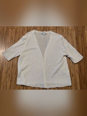 Foxcroft White Ribbed Open-Front Cardigan